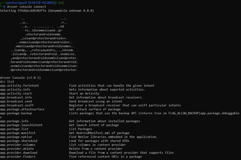 check-all-the-list-of-drozer-module