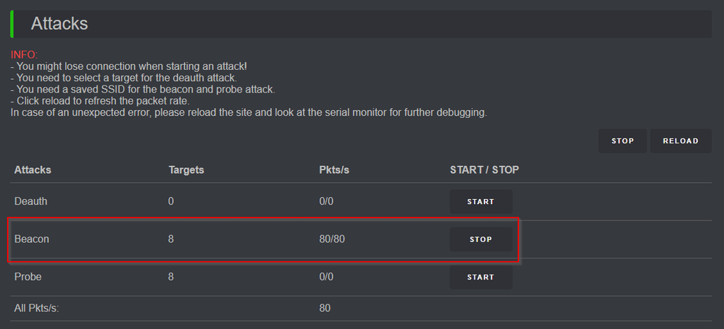 ESP8266 WiFi Deauther Beacon attack